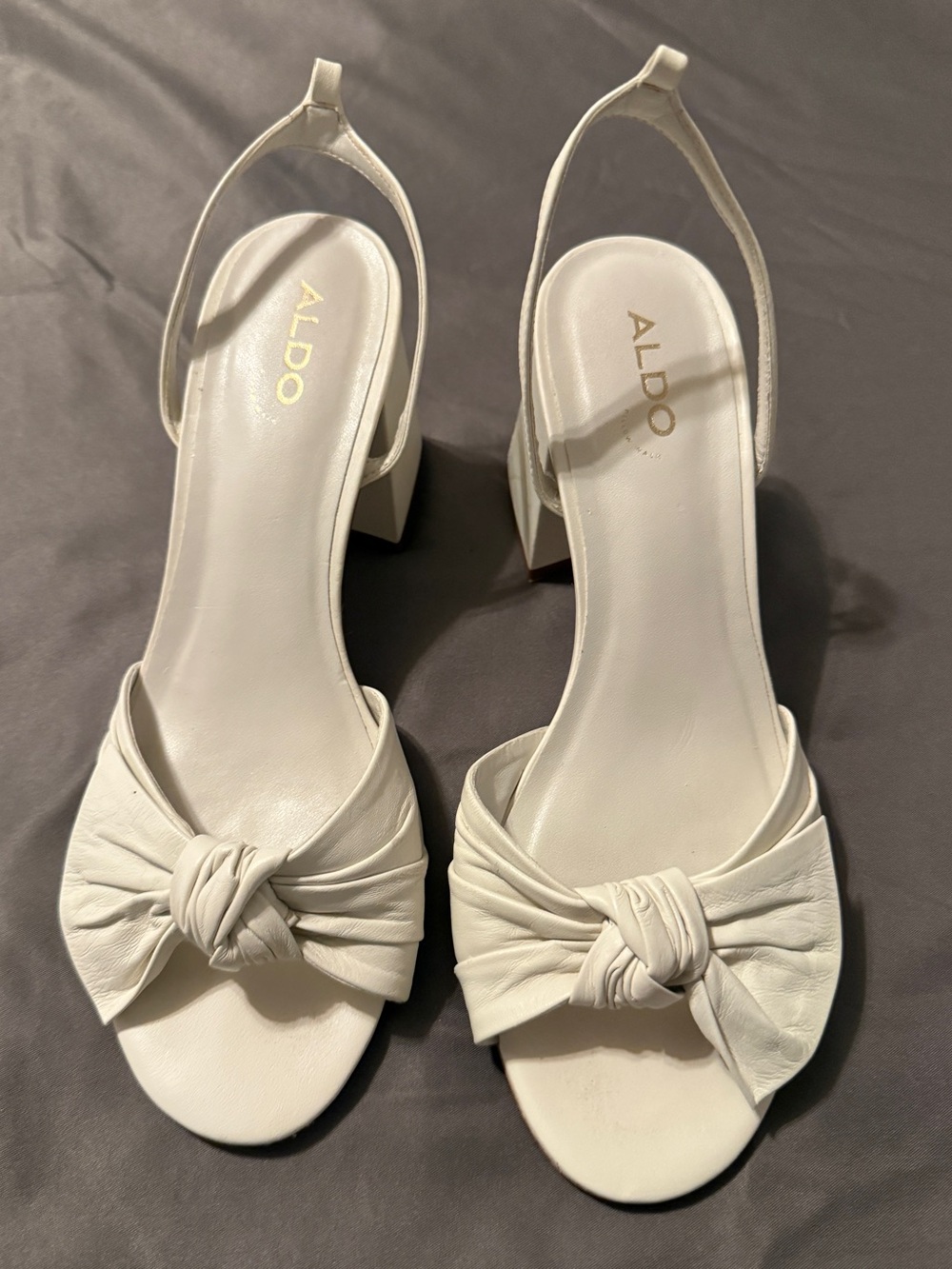 ALDO White Knotted Slingback Block Heels